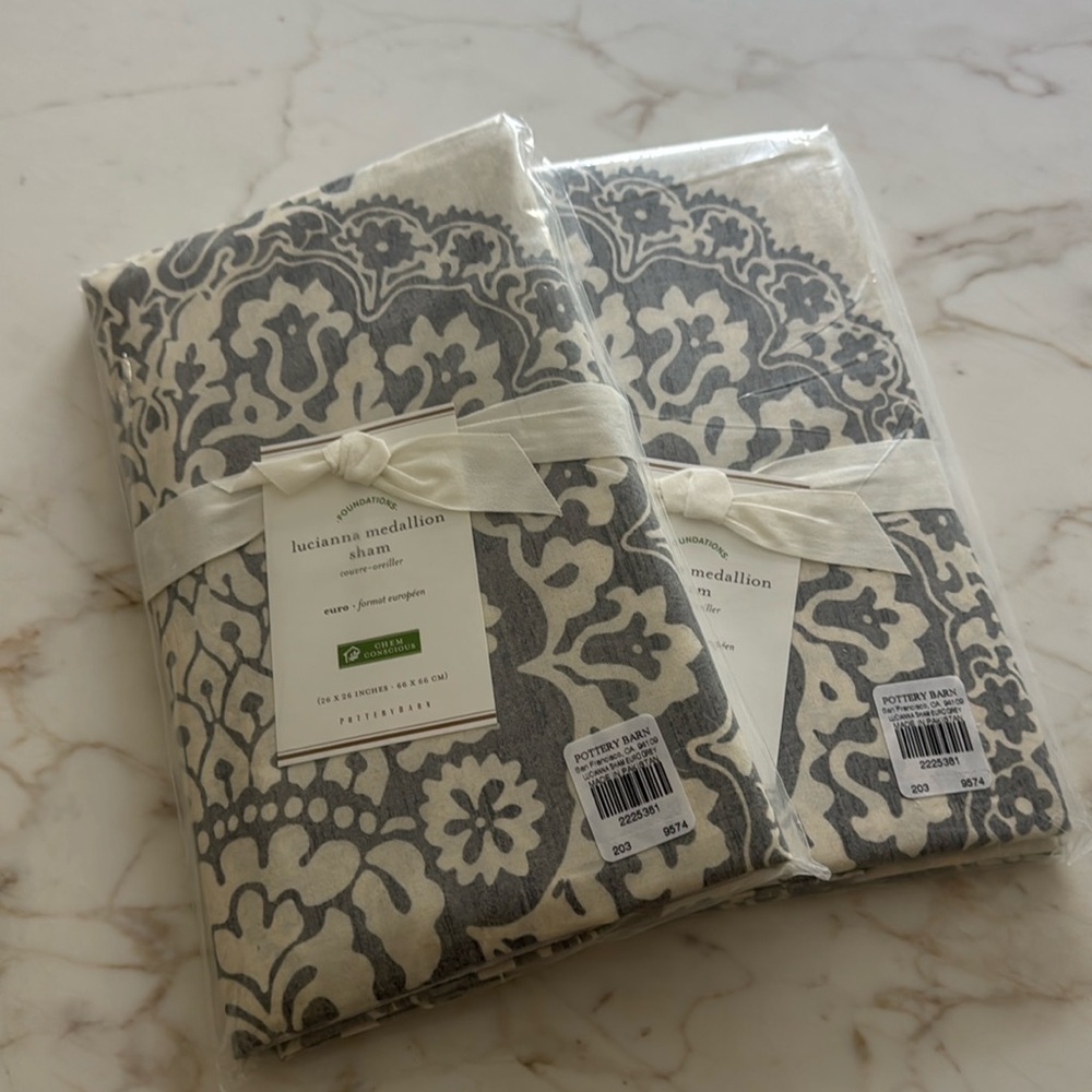 NWT Pottery Barn Luciana Medallion Euro shams, set of 2.